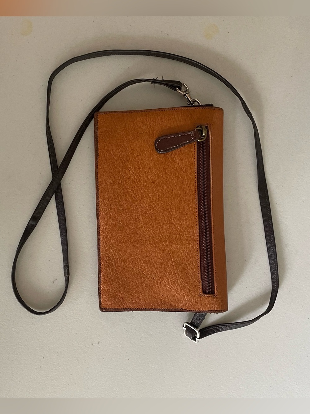 Vintage Cognac Faux Leather Envelope Crossbody Clutch Purse Vegan - Picture 7 of 8